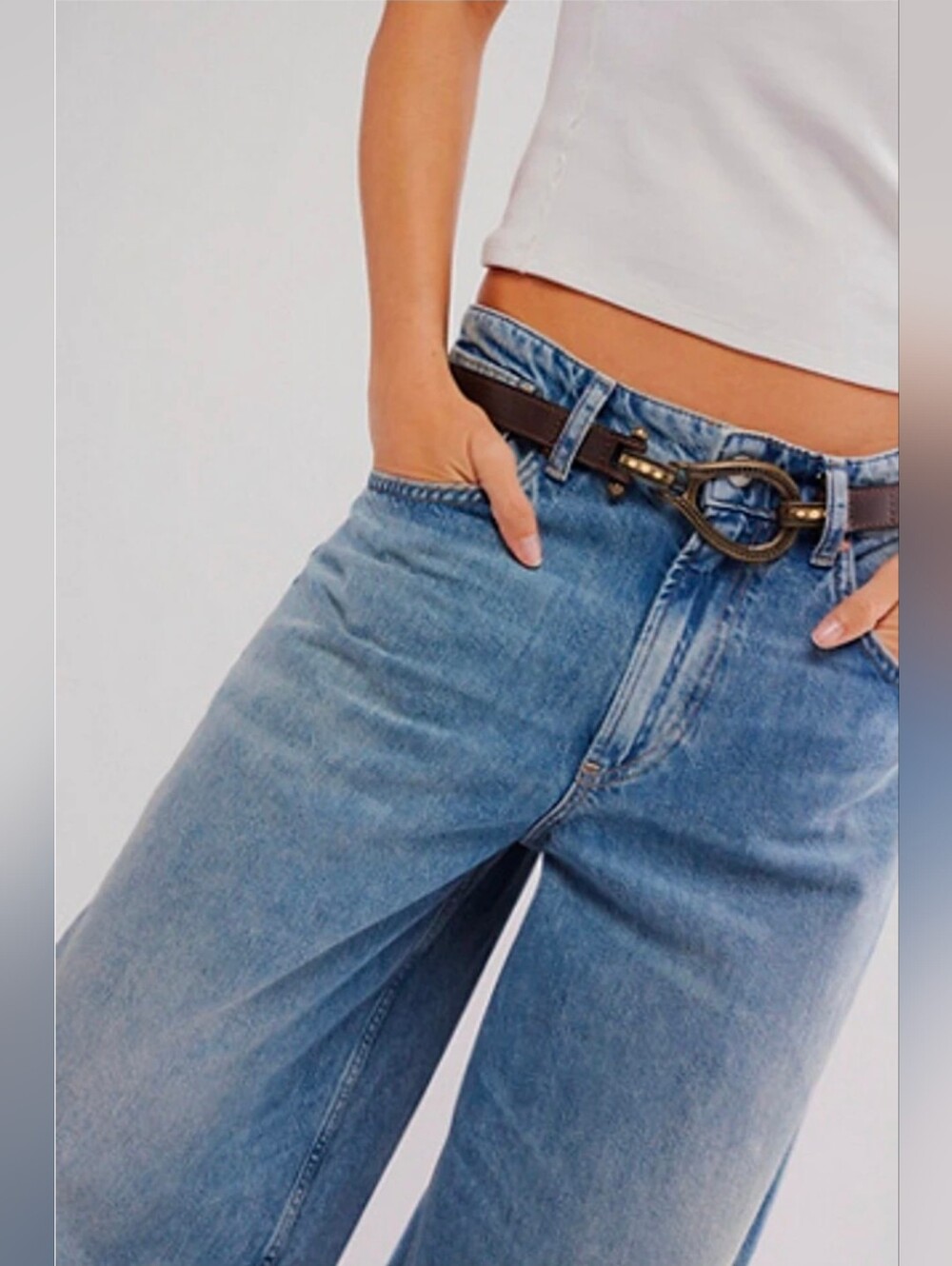 Leather Belt Brass Clip Buckle Adjustable Length Women's XL Free People